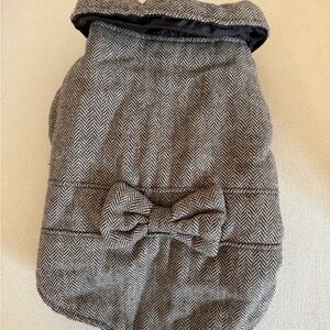 Stylish Herringbone Dog Coat with Bow